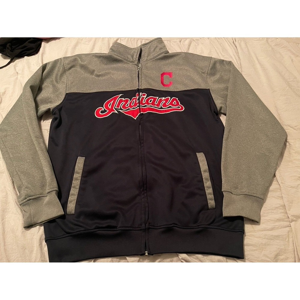 Cleveland Indians MLB Full Zip Track Jacket Navy Blue Gray